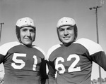 North Texas Agricultural College (N. T. A. C.) football letterman, Burkley Ellis (Cleburne) and Foster Elder (right)