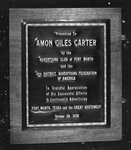 Plaque presented to Amon Carter on October 28, 1938