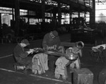 Texas and Pacific Railroad; workers busy inside Fort Worth's T&P roundhouse