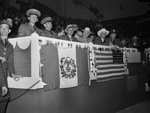Amon Carter, Edward J. Flynn and Myron Blaylock, with group at Will Rogers Memorial Coliseum