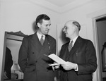 Harry Huls (left) of the Fort Worth, Texas, purchasing agents, and F. Albert Hayes of the national organization