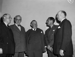Left to right, R. M. Bowen, Colonel Angus McDonnell , Mayor McCrary, Major Leslie Dufton and William Holden