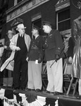 Army Day Maneuvers Parade: Dr. W. J. Danforth, Mark McGee, Captain J. L. Sandlin, Brigadier General George E. Hogaboom
