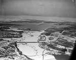 Air view at Lake Worth showing Casino Beach and Ballroom in snow and ice, center right above bridge, 01/22/1940 by Paul McAllister