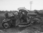 Demolished truck from a train-truck collision