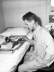 Ashburn General Hospital Army hospital near McKinney. Lieutenant Robert L. Roye of Stigler, Oklahoma, hit in arm and leg by enemy shell