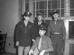 Sixth War Loan Drive: Wounded veterans Lieutenant Ralph R. Rickey, C. A. Blanton and Corporal Leland C. Grohman and staff Sergeant Warren C. Cowen