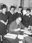 Nurses Week. Mayor McCrary, seated. Standing, left to right, are Mrs. Martin A. Hart, Norma Pierce, Jennie Langford, and Miss Olga Buresh.