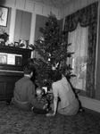 Mr. and Mrs. Dick Pullen and son looking at Christmas tree