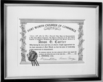 Copy of certificate given to Amon Carter by Chamber of Commerce