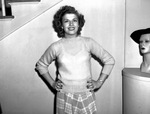 Dorothy Riddle, modeling "sloppy Joe" sweater