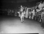 Jack Sherman on saddle bronc "Abraham" at the Southwestern Exposition and Fat Stock Show rodeo