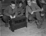 Military training at Camp Bowie, Brownwood, Texas, World War II; men of Company D, from left, Private First Class Cecil W. Fowler, Private Richard B. Smith, and Private Paul Turpin
