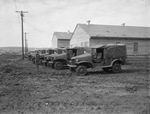 Military training at Camp Bowie, Brownwood, Texas, World War II; Army trucks at the 36th Division training center