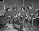 Military training at Camp Bowie, Brownwood, Texas, World War II; from left, Private Orvel Ingram, Sergeant H.H. Ennis, Private Norris Lawson, and Private Galen Davis, all in Company L, 142nd Infantry
