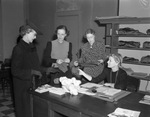 Fort Worth women knitting for British Relief Society, from left: Mrs. Joseph Lang, Mrs. Thomas Ryan, Mrs. F. Hays McFarland, and Mrs. LeRoy Menzing, 01/23/1941