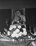 U. S. Senator Lyndon Johnson shown speaking at luncheon held in Dallas in his honor