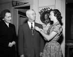 Mrs. Sam Billingsley, Mayor J. R. Edwards, and Katherine Rigby