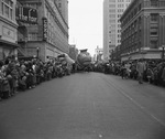 Willie the Whale balloon being pulled by Boy Scouts in the Santa Claus Parade