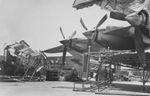 Destroyed hangar near a B36 caused by a tornado/microburst that hit Carswell Air Force Base