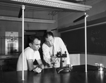 Texas Christian University, New Science Building: Dr. Joseph Morgan Shows Paul Morrison, the Michelson Inferometer, Used to Measure Wavelengths to Light
