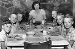 Lena Pope Home; six boys sitting at dining table with house mother Mary Lovell