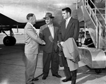 Coach L. R. (Dutch) Meyer, welcomes Wake Forest Coach Tom Rogers and Captain Jack Lewis