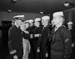 Commander J. E. Page with naval reservists, Mayor Edwards, Commander M. L. Dickerson