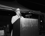 Amon Carter welcomes crowd gathered for lighting of 1952 Star-Telegram Christmas Tree in Burk Burnett Park