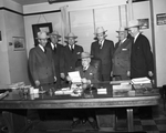 Amon Carter with Burlington Railroad officials. Standing left to right, Robert S. L. Fee, Harry C. Murphy, John M. Budd, L. R. Capron, and W. Wright Armstrong