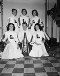 Schools, Lake Worth High, General. Cheerleaders - Dixie Duncan, Jerry Hoeflin, Joy Rothlis, Mary Lou Lantz, Wesie Hoeflin and Jackie Summers