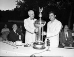 Colonial Invitational Tournament. presentation. Amon Carter presents trophy to Johnny Palmer