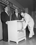 Mayo Vick, Karl Scharfenberg and Jack Guthrie with new Philco television set