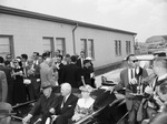 President Dwight D. Eisenhower in car at Waco with Jack Porter, National GOP committeeman and Mrs. Oveta Culp Hobby, former secretary of Health, Education and Welfare in Eisenhower's cabinet