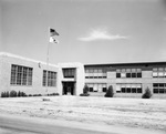Exterior of newly built Como Junior-Senior High School, Fort Worth, 09/07/1956