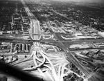 Aerial view of the new Dallas-Fort Worth Turnpike interchange at Lancaster Avenue, Fort Worth, Texas