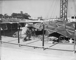 Casa Manana construction showing aluminum dome being worked upon