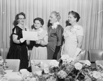 Woman's Accounts chapter left-right Alam Westerman, Alexandr, Va., Mrs. Jack L. Booner lee Ella costello, Houston, and Virginia Barrett, Houston with FW Charter