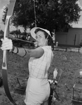 Mrs. Gloria Stanford, Houston, practicing archery for tournament