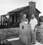 Casey Jones, and Mrs. H. R. Wilson, stand by Forestburg museum marker by Tony Slaughter