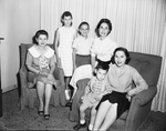 Mrs. Thomas Hicks, Christine Godbe, Douglas Godbe, Mrs. Norma Godbe, Mrs. Morton J. Golding, and son Geoffrey