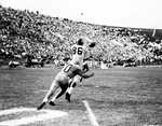 Texas Christian University (TCU)-Kansas football action. Paul Peebles, 86, catching pass by Al Panzera