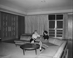 Elissa Shainock, and Elenor Trifon in living room of new dorm