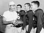 Texas Christian University (TCU) posed football, freshman. Fred Taylor with Rufine Escobedo, Walter Crum and Don Crosier by Al Panzera