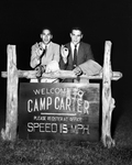 Marquette football players. Pete Hall and Frank Mestnik after spending the night at Camp Carter