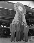 Dedication ceremonies for "Will Rogers" retired steam locomotive to be permanently displayed on Southwestern Exposition & Fat Stock Show Grounds