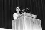 Mrs. Joyce Rogers, with Jeane Dixon; Jeane Dixon, speaking