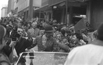 Tom Landry in ticker-tape homecoming parade for Dallas Cowboys following defeat to Baltimore in Miami Super Bowl