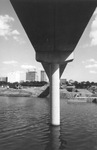 Pedestrian bridge connecting two sides of Trinity River at Heritage Park near downtown Fort Worth