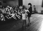 Children at Tarrant County Wide School for the Deaf enjoy performance by mime artist Toad